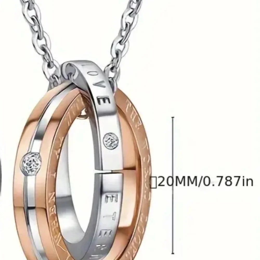 New Titanium over Stainless Steel Pendant, Silver and Gold Interlocking Necklace - Picture 5 of 10